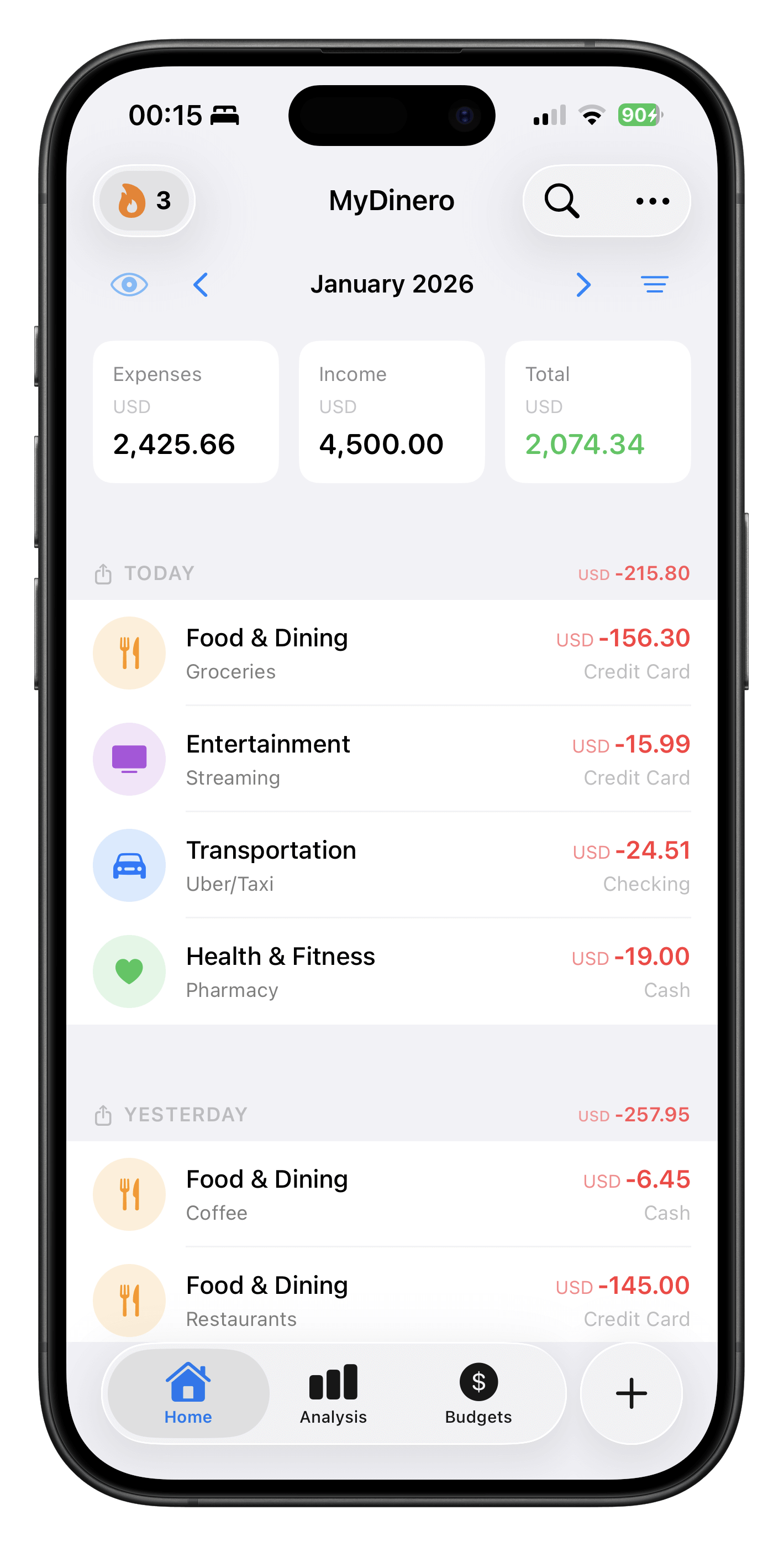 MyDinero expense tracker app